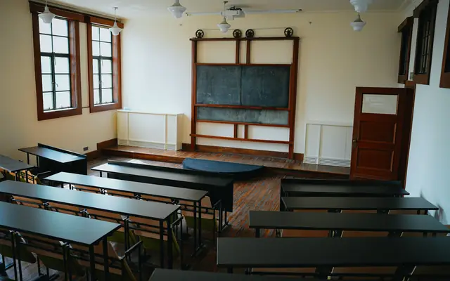 Sala de clases vacía con pizarra: abogado para profesores